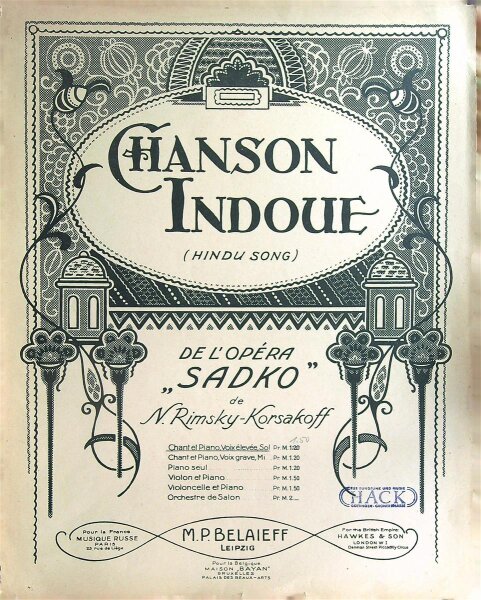 Chanson Indoue (Hindu song) de l`opéra "Sadko". Chant et piano, voix grave. Hindu-Lied